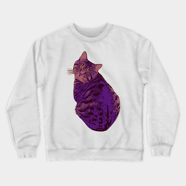 Fat Tabby Cat Purple Crewneck Sweatshirt by Griffelkinn